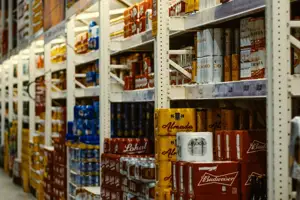 Warehouse Shelves With Beverages