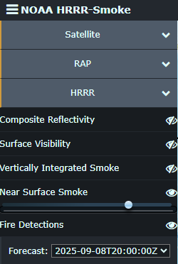 Picture of the NOAA HRRR-Smoke Model settings. 