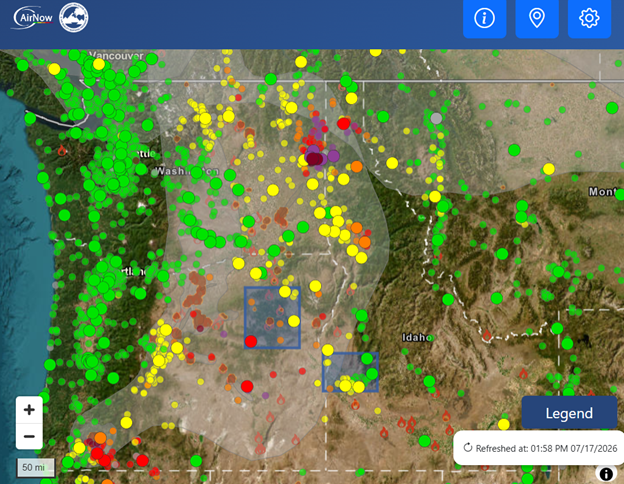 EPA Fire & Smoke Map on 7/17/2026 at 2:00pm