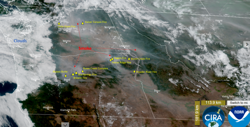 Satellite imagery of smoke over the northwest from the GOES WEST satellite