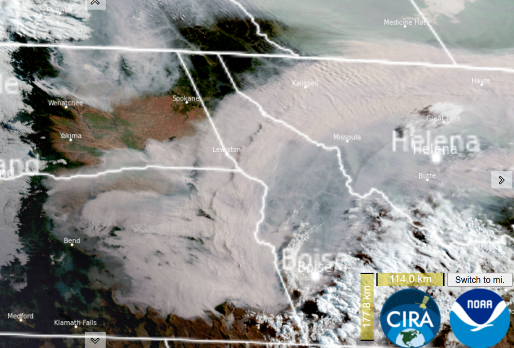 Satellite imagery of smoke over the northwest.