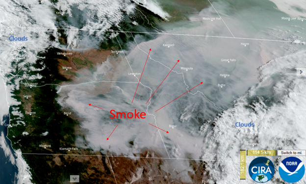Satellite image of smoke over the northwest. 