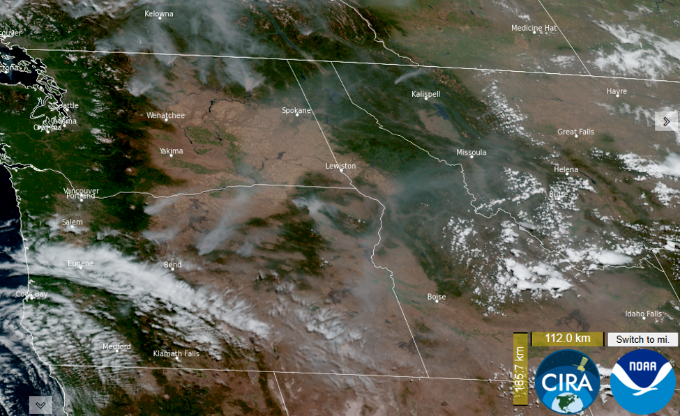GOES WEST satellite image showing smoke over the northwest. 