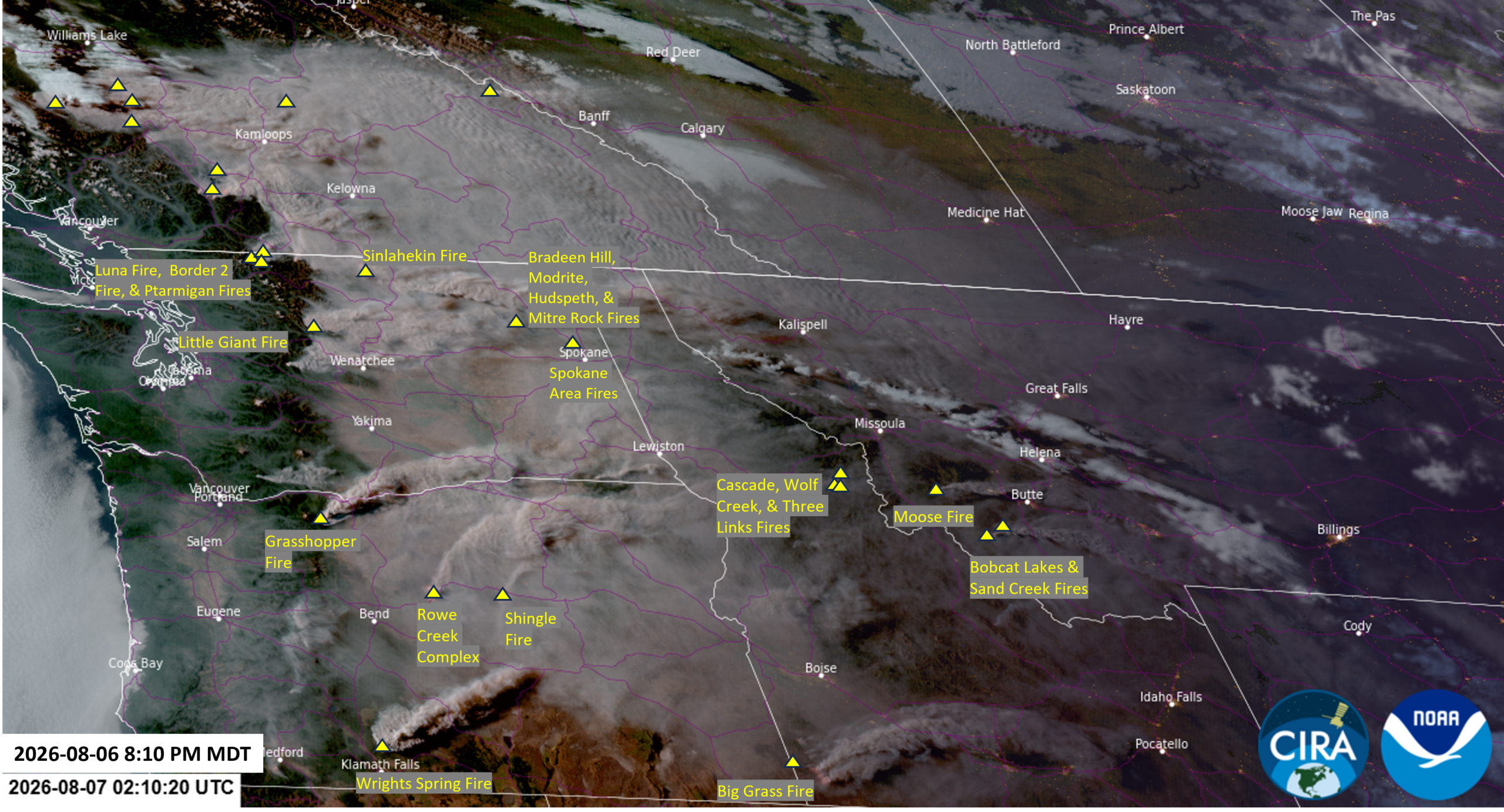 GOES West Satellite Imagery at 8:10 p.m. on August 6, 2026.