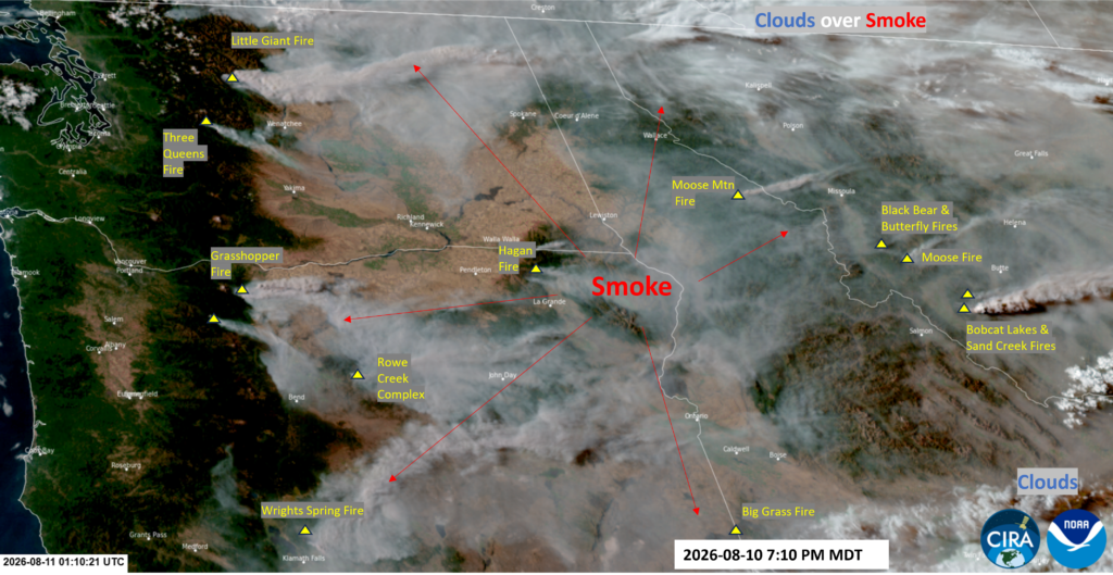 GOES West Satellite Imagery at 7:10 p.m. on August 10, 2026.