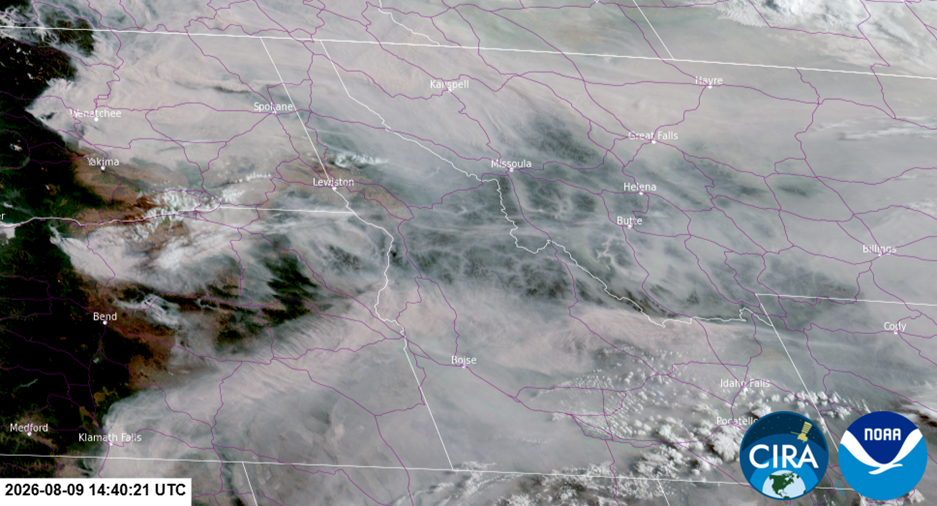 GOES West Satellite Imagery at 8:40 a.m. on August 9, 2026.